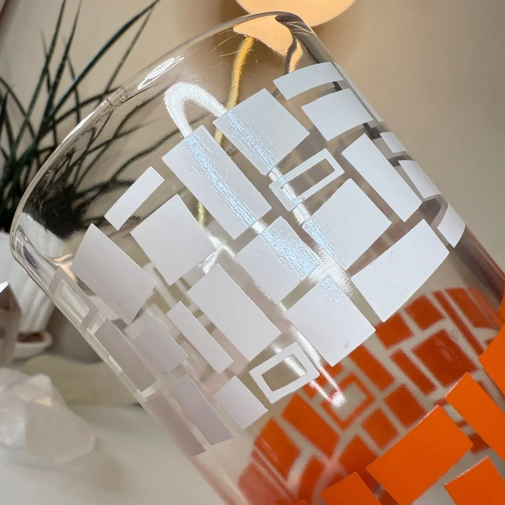Vintage Mid Century Abstract Shapes Orange Blue White Tumbler Drinking Glass